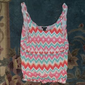 Pink blue red orange white tan top
